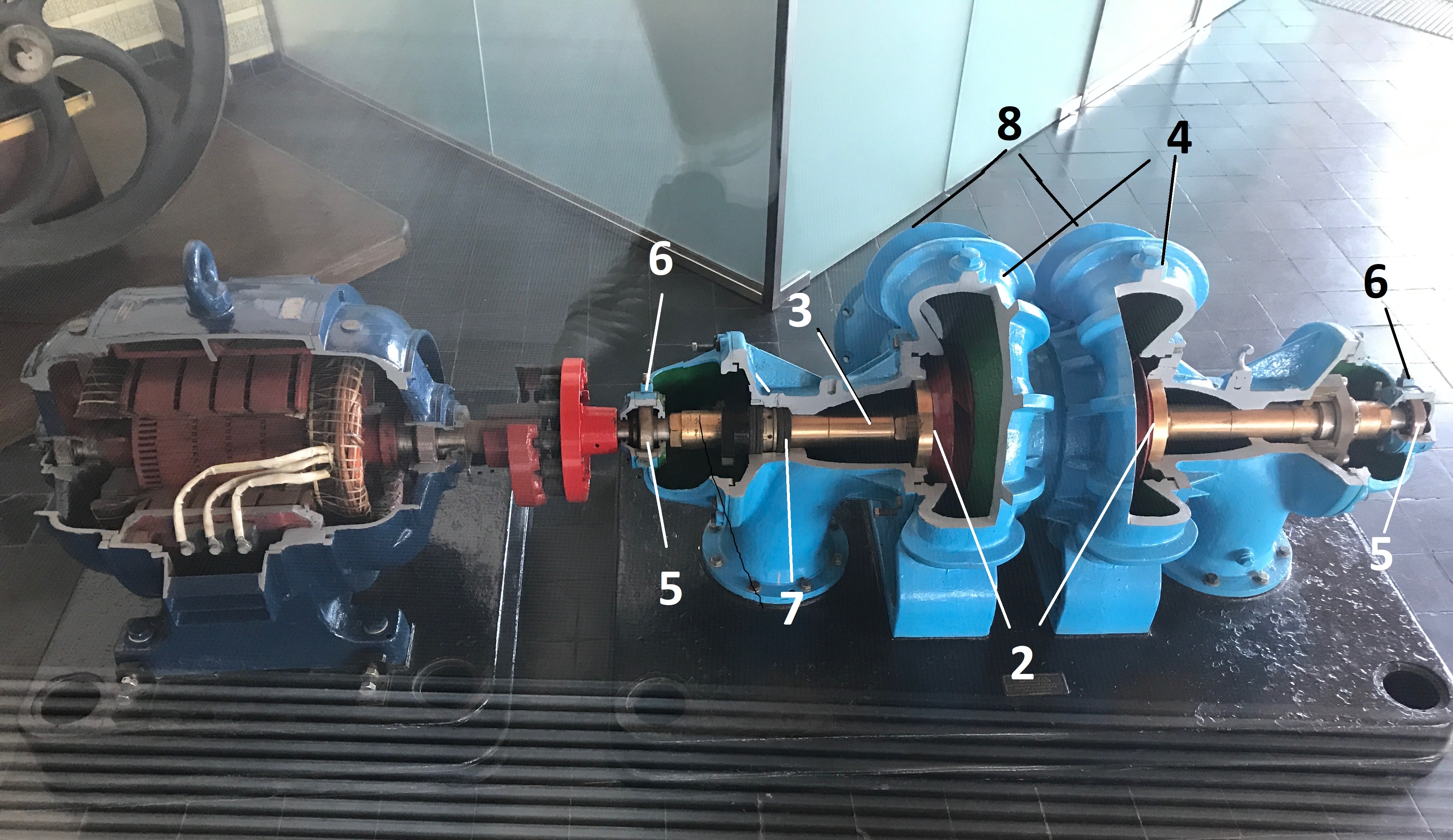 Figure 2: Main parts of a centrifugal pump. Photo courtesy of Museu de les Aigües de Barcelona.