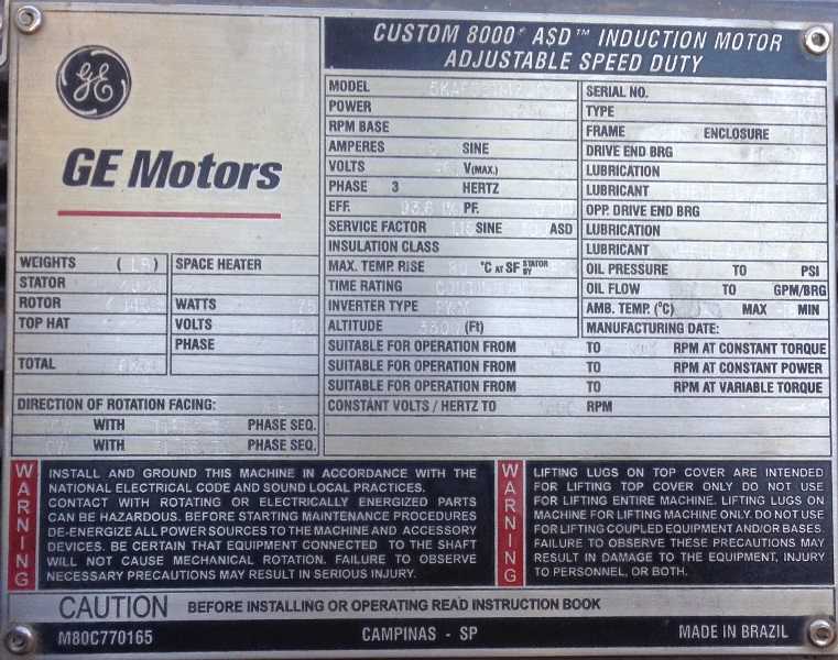 Figure 7: Identification plate of an electric motor.