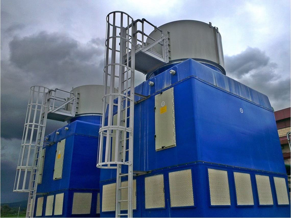 Cooling tower with independently monitored fan drive; treated as subsystem with distinct equipment.