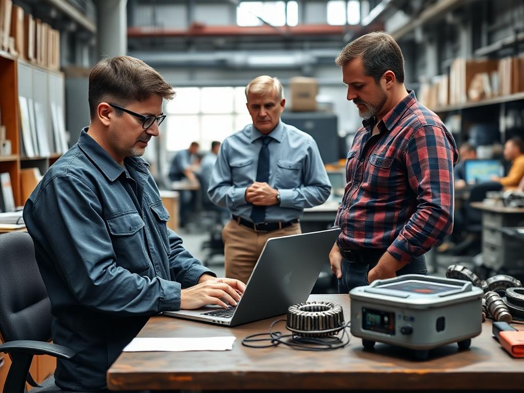 Figure 1: Maintenance engineer and insurance surveyor reviewing data on a laptop.