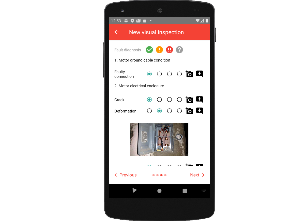 Figure 7: Power-MI visual inspection application to run inspection guidelines where comments and photos can be added directly from the tablet or cell phone.