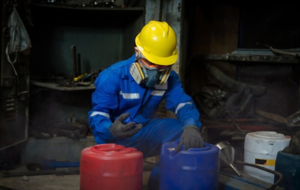 Figure 16: Chemical material present in the workspace should be removed, if possible, prior to inspection.