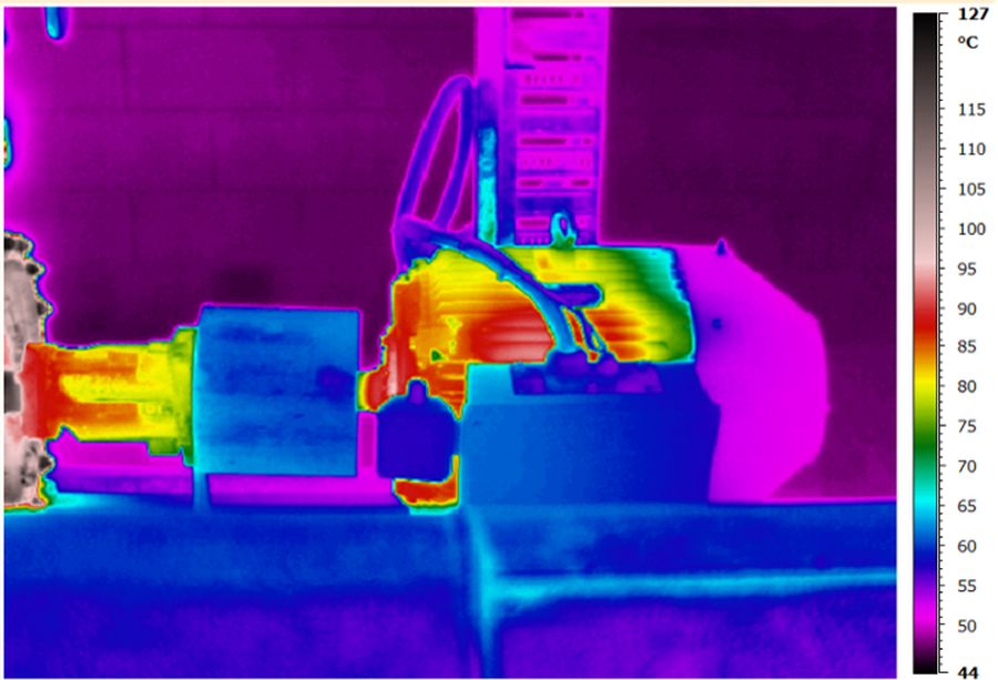Thermal image demonstrating the stresses on a machine during rotation when coupling wear is present. Reference: R. Wayne Ruddock, Advanced Infrared Resources.