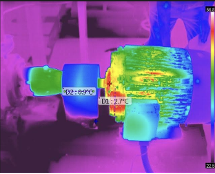 Failure of the coupling side bearing of a motor. Reference:  Thermographer Level II Nolbys Espinosa Mazon, Power Plant, (Mariel).