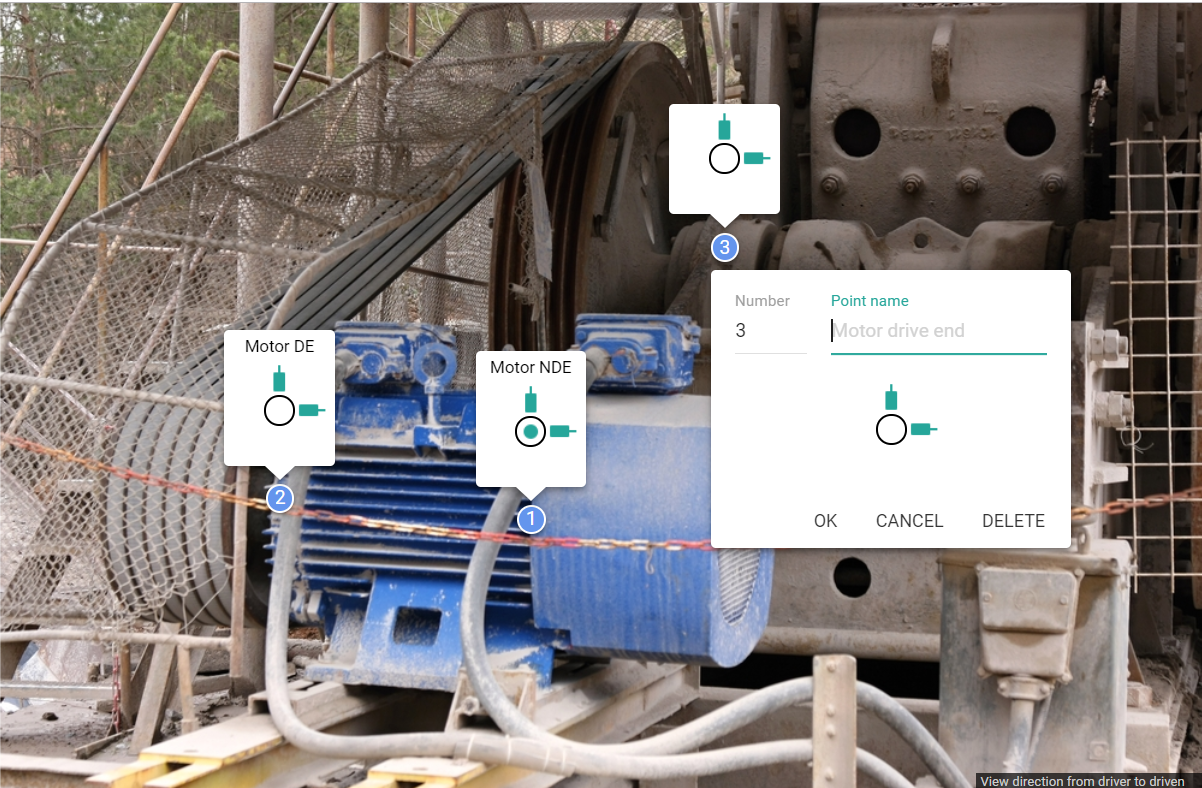 Figura 1: Puntos de medida de vibraciones editados con la herramienta de anotaciones de Power-MI