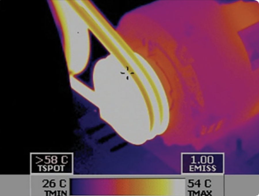 High temperatures in a pulley transmission system. Reference: https://infraredtraining.com.au/temperature-limits-for-drive-belts/