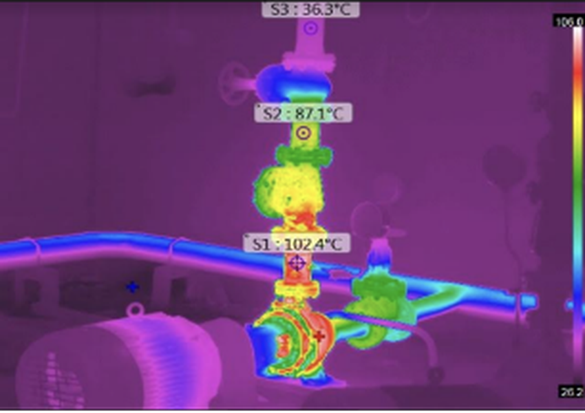 Fig. b) Pump with suction valve failure at the seat, obstructing the fluid. Reference: Thermographer Level II Nolbys Espinosa Mazon, Power Plant, (Mariel).