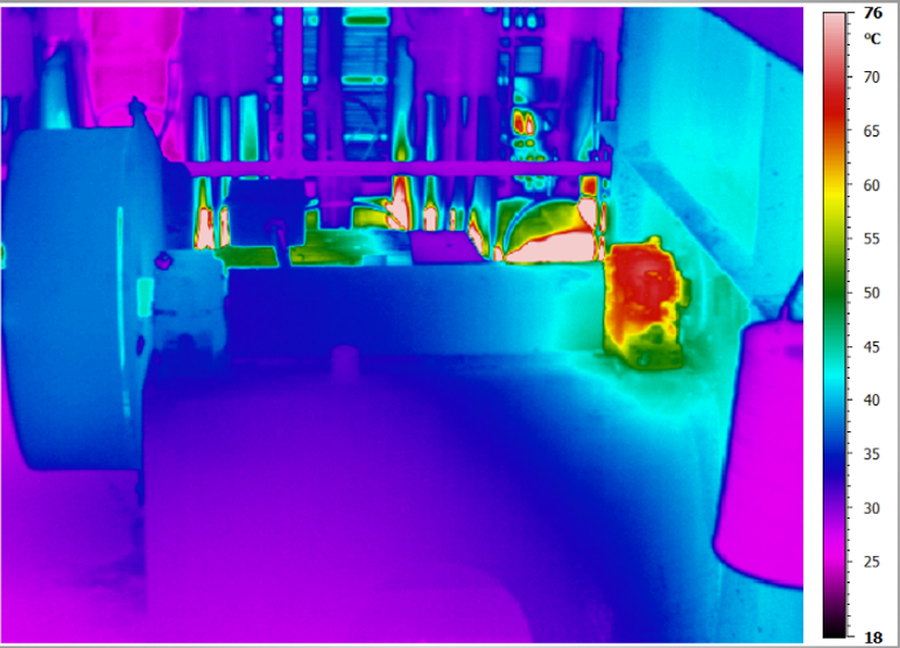 High temperatures due to friction of the journal on the plain bearing. Reference: R. Wayne Ruddock, Advanced Infrared Resources.