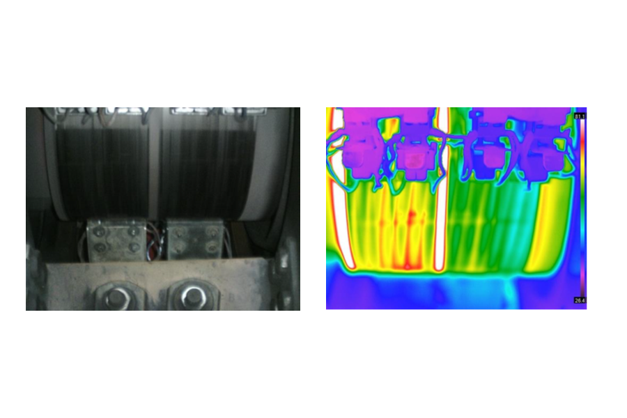 The electrical generator rings with overheating due to carbon deterioration. Reference: Thermograph Level II, Román Castañeda, Power Plant Matanzas.