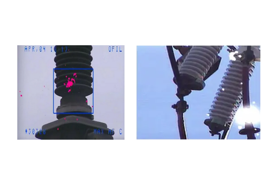 Thermal image showing the presence of corona effect during an inspection of electrical components of a substation. Source: https://www.scribd.com/presentation/376336008/Efecto-Corona