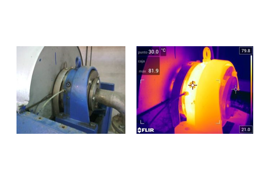 Thermogram that highlights a lubrication issue in a bearing. Reference: https://www.sienerg.org/services/mantenimiento-predictivo/#1537285813151-2cc5d801-766b