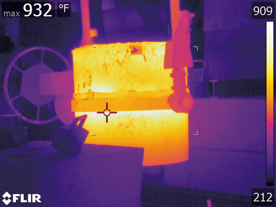 Thermal imaging camera to monitor the structural integrity of vessels used to transport molten iron. Source: Teledyne FLIR LLC.