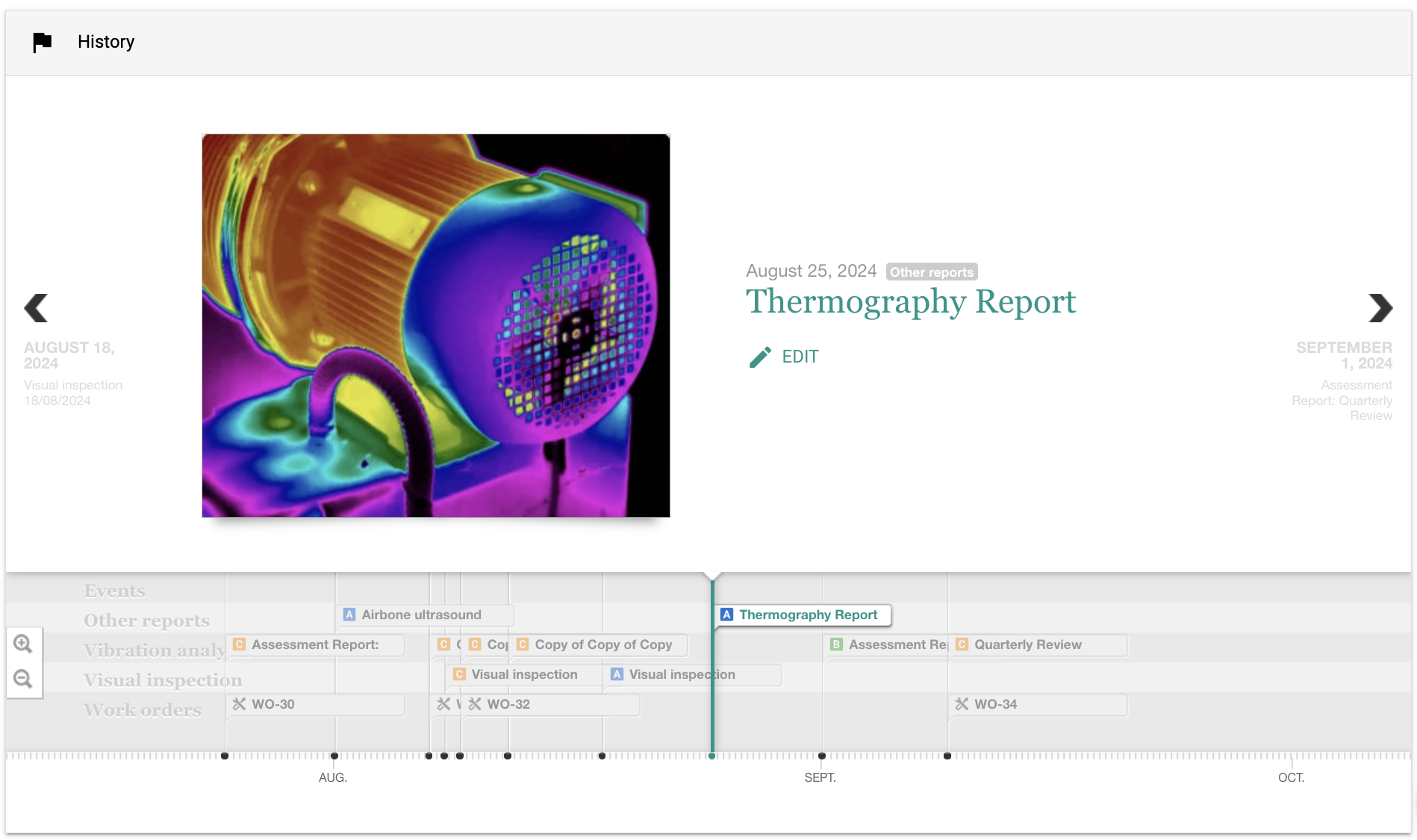Thermography Report in report history of the asset. Source: Software Power-MI.