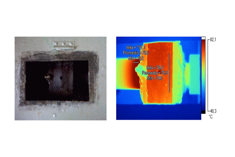 Visible light photo and thermogram of the fan side bearing. Reference: Thermographer: Francisco Torres, Level II. Power Plant Nuevitas.